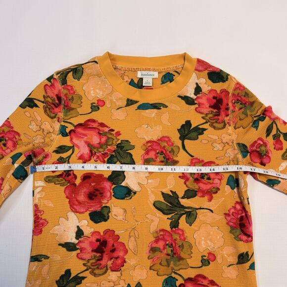 Sundance Shirt Womens Large Yellow Floral Waffle Knit Long Sleeve Top Crewneck - Picture 8 of 9